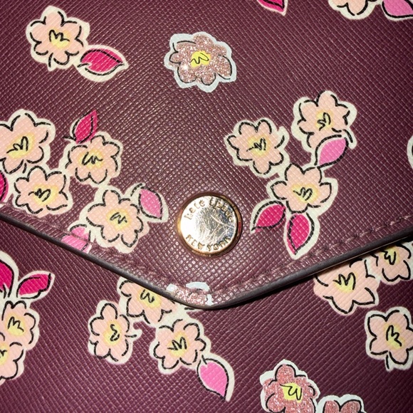 Kate Spade Tinsel Frosted Deep Berry Floral Flap Crossbody Clutch bag - Picture 6 of 16